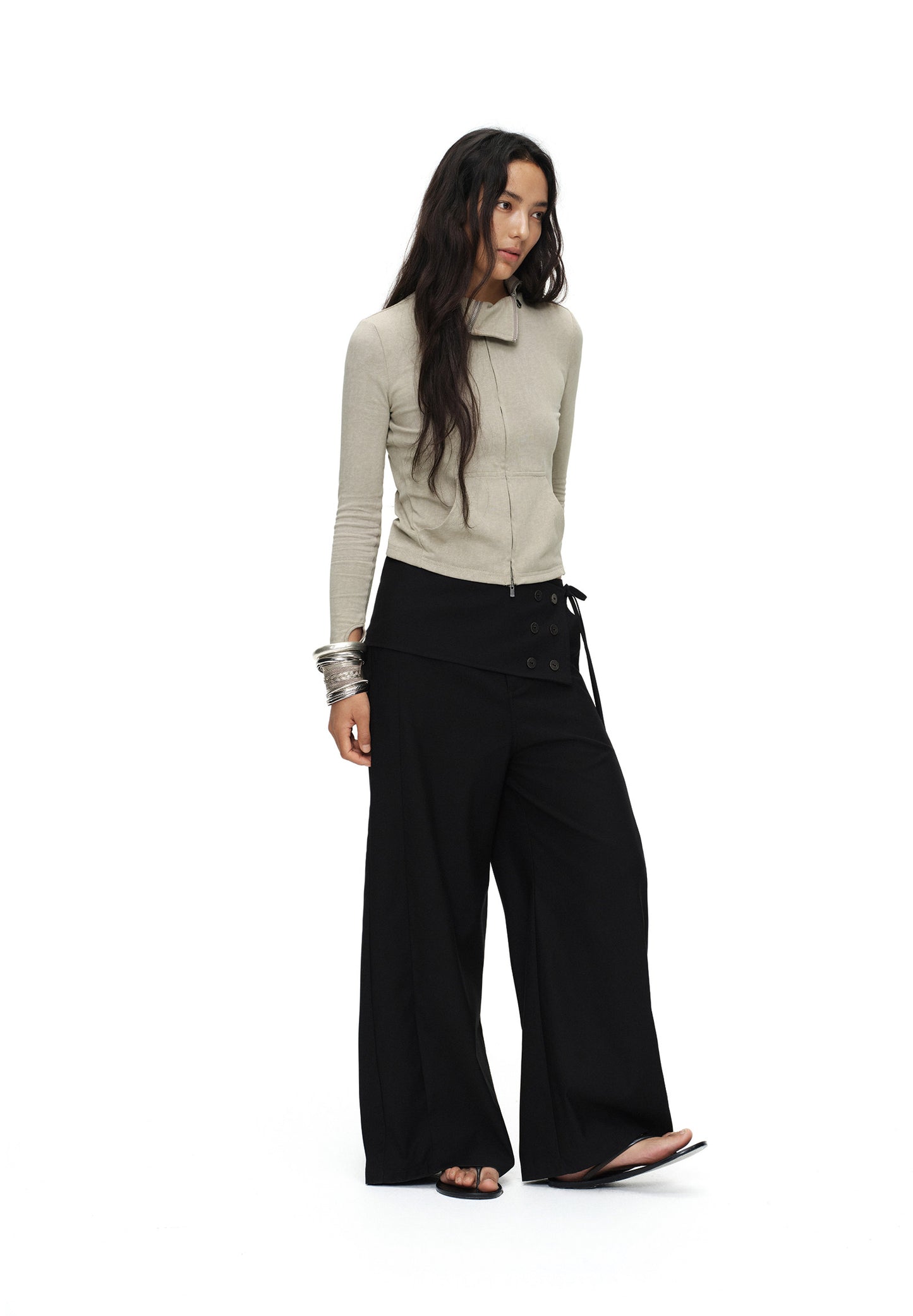 Button-down straight trousers