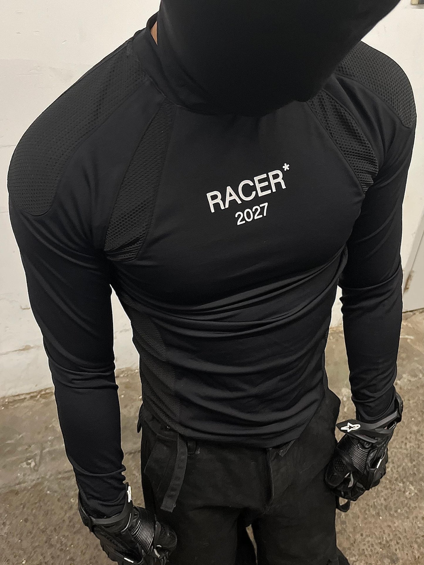 BLACK SHARKSKIN FUNCTIONAL MOTORSPORTS TIGHTS LONG SLEEVE T-SHIRTS