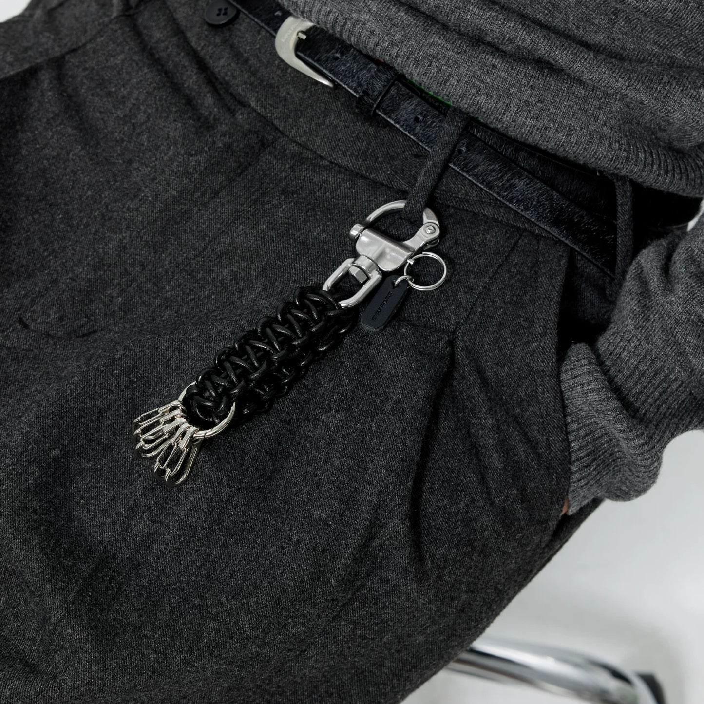 Braided leather keychain