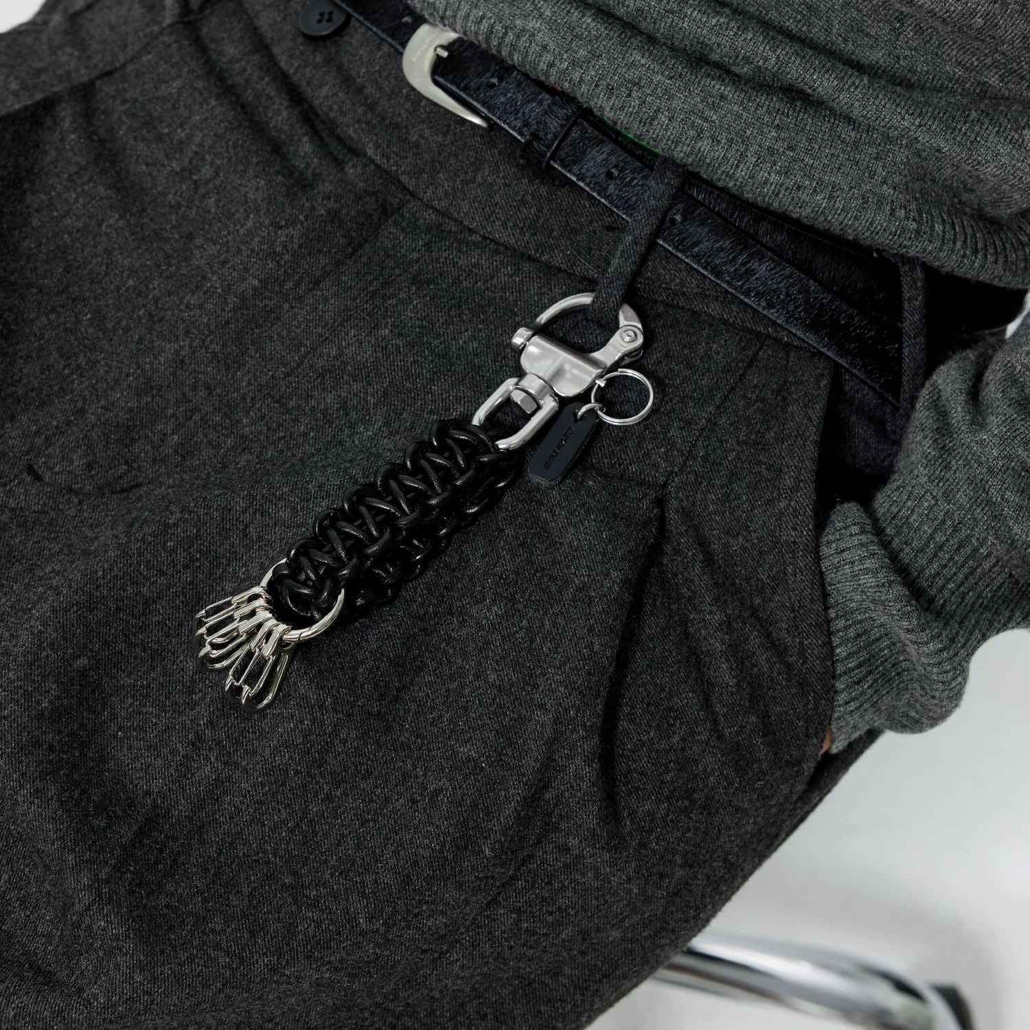 Braided leather keychain