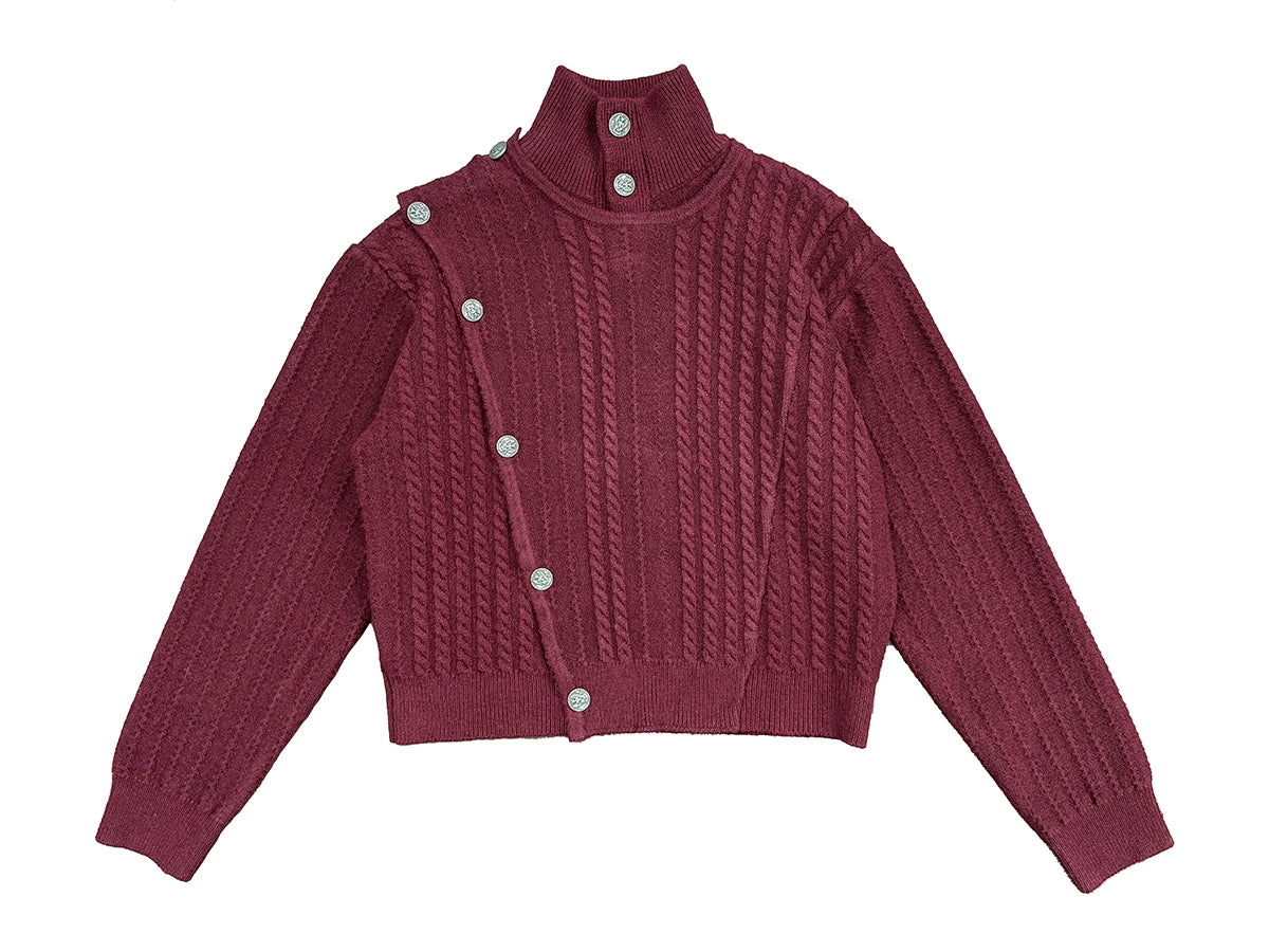Burgundy Metal Buckle Fencing Turtleneck Knit