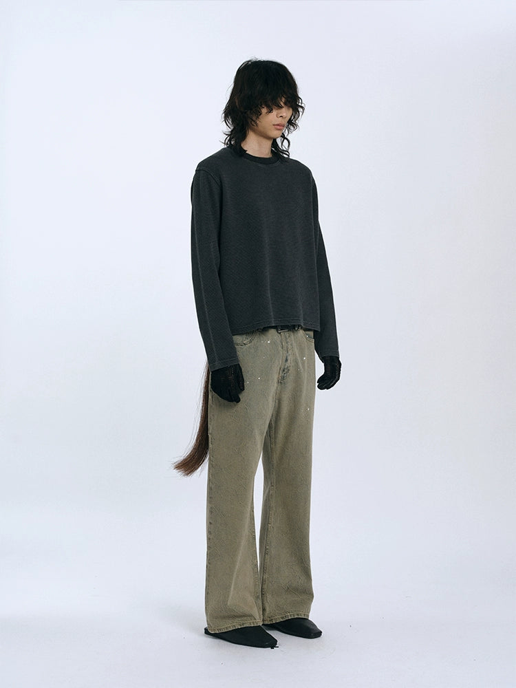 Straight Rip Ripple Destruction Jeans