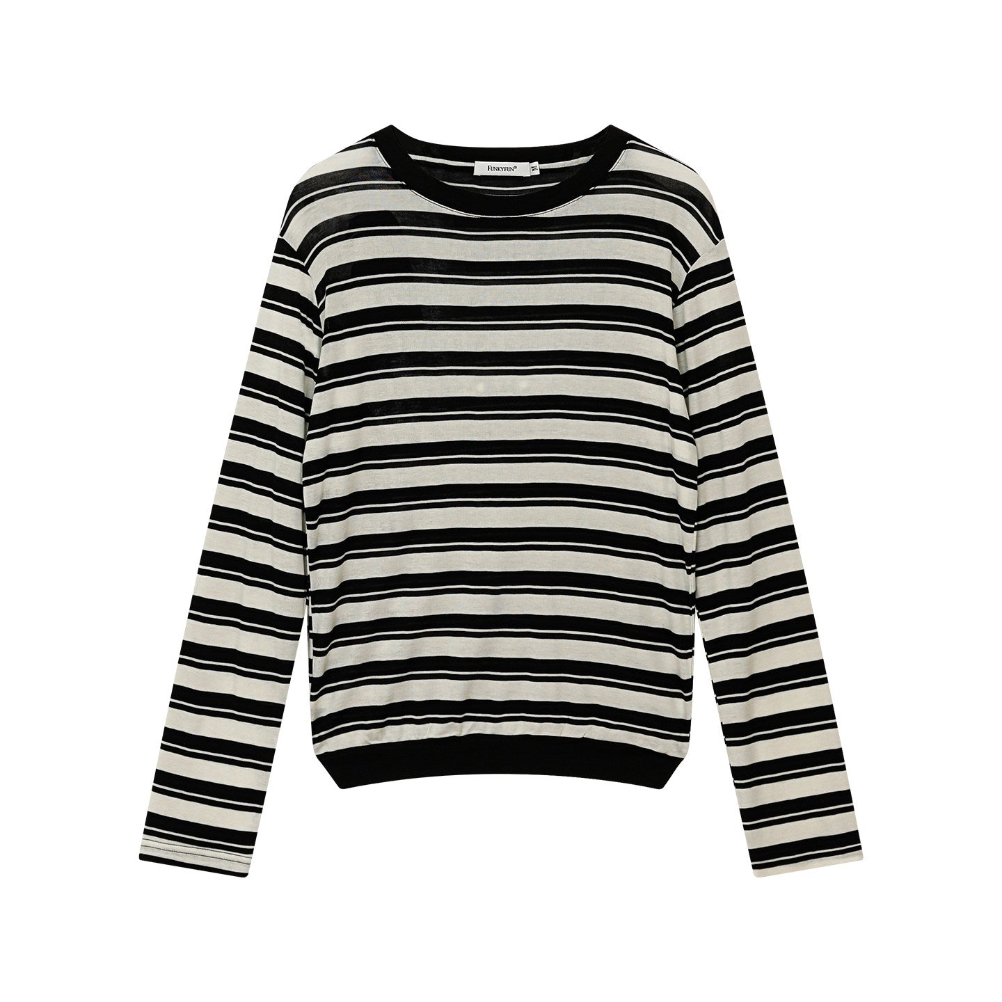 Wide neck striped long-sleeved T-shirt