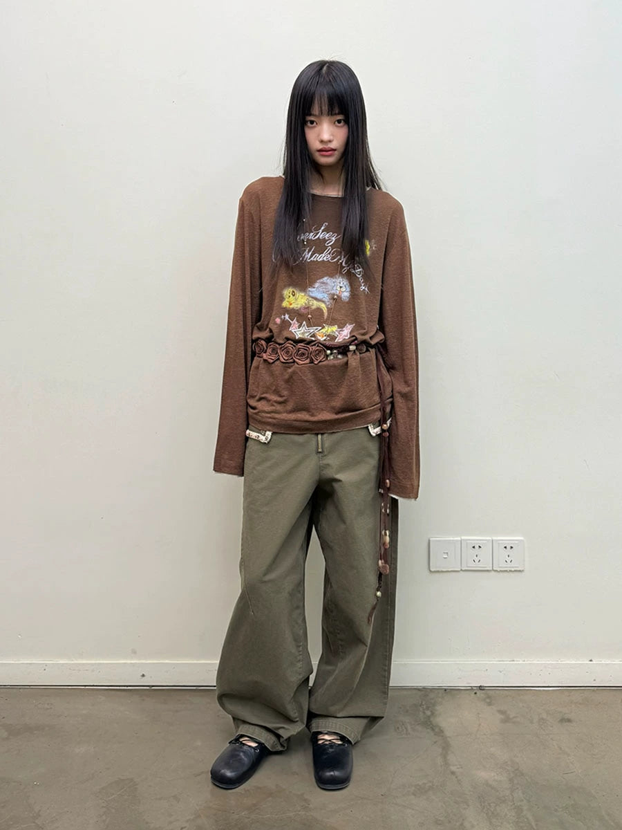Beaded washed cargo pants