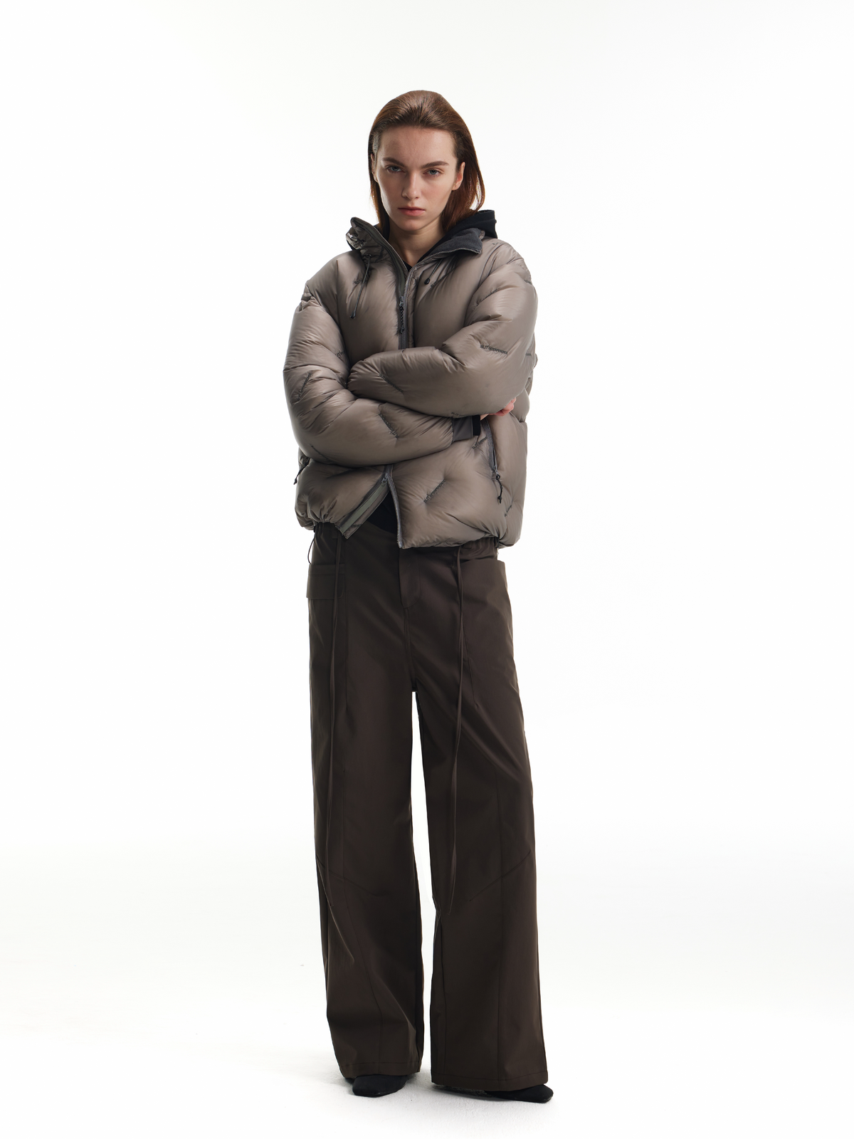 Embroidered lightweight down jacket