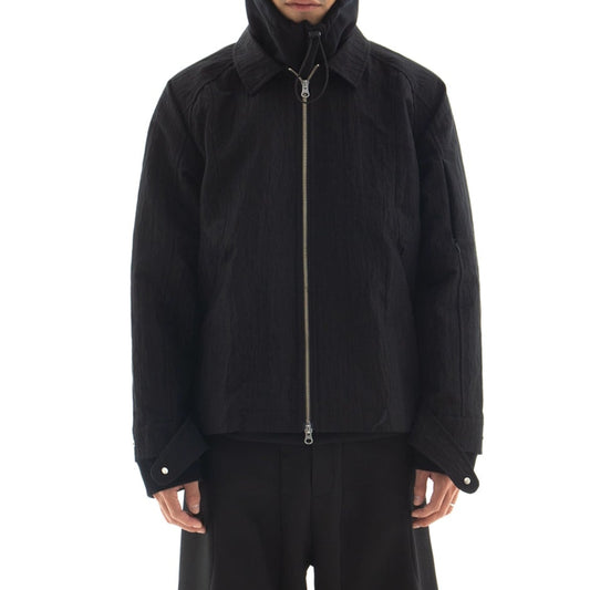 Double Zip Pleats Nylon Jacket