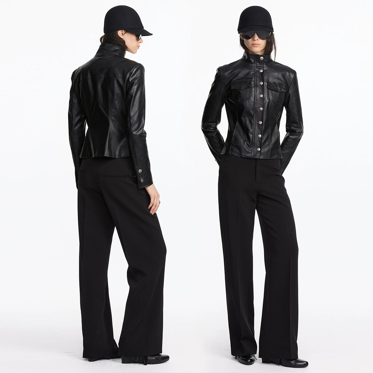 Rhombus Plaid Slim Leather Jacket