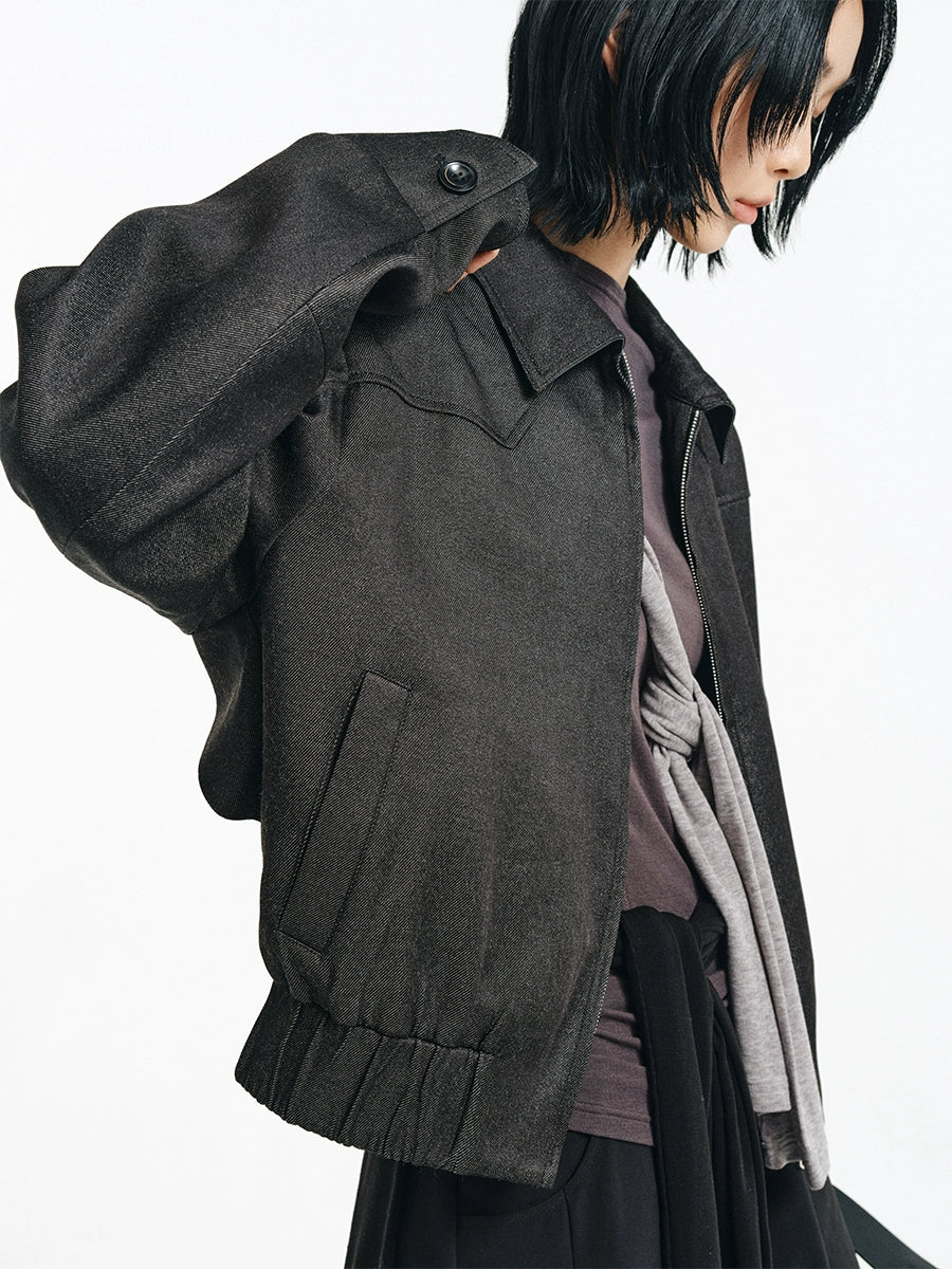 Cropped Shoulder Pad Patchwork Jacket