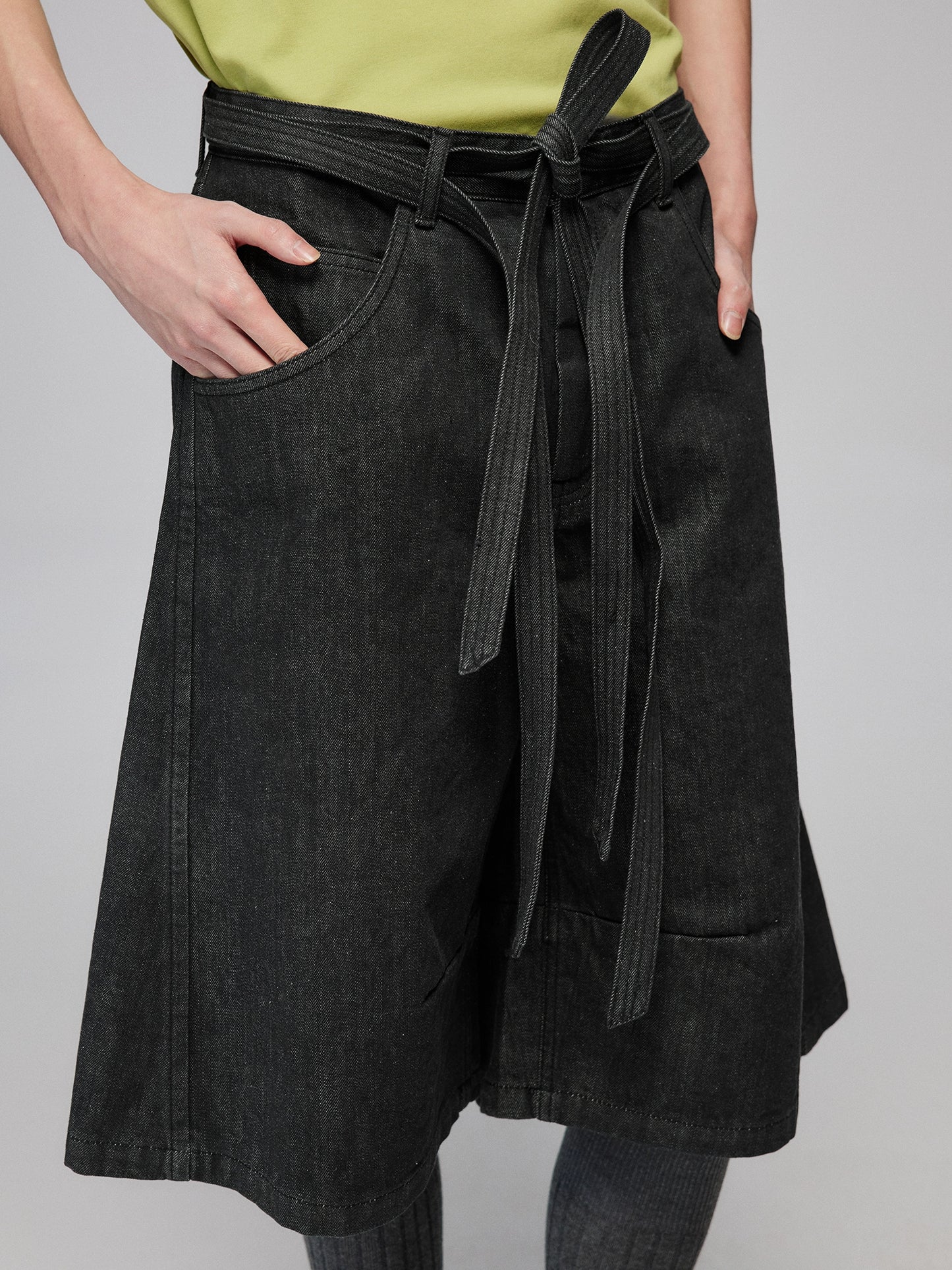 Double Belt Kendo Raw Denim Shorts