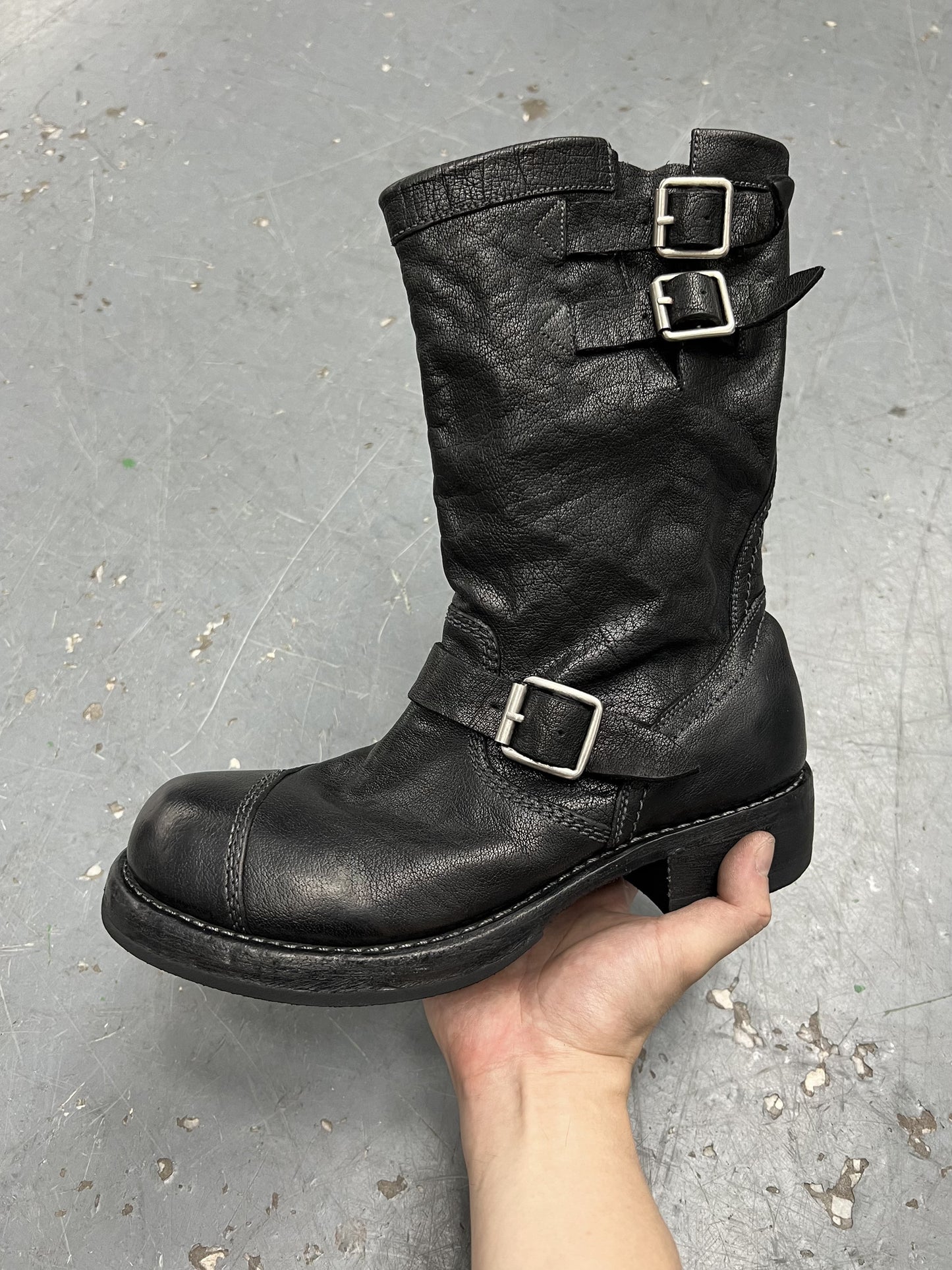 Heavy washed vintage distressed engineer boots
