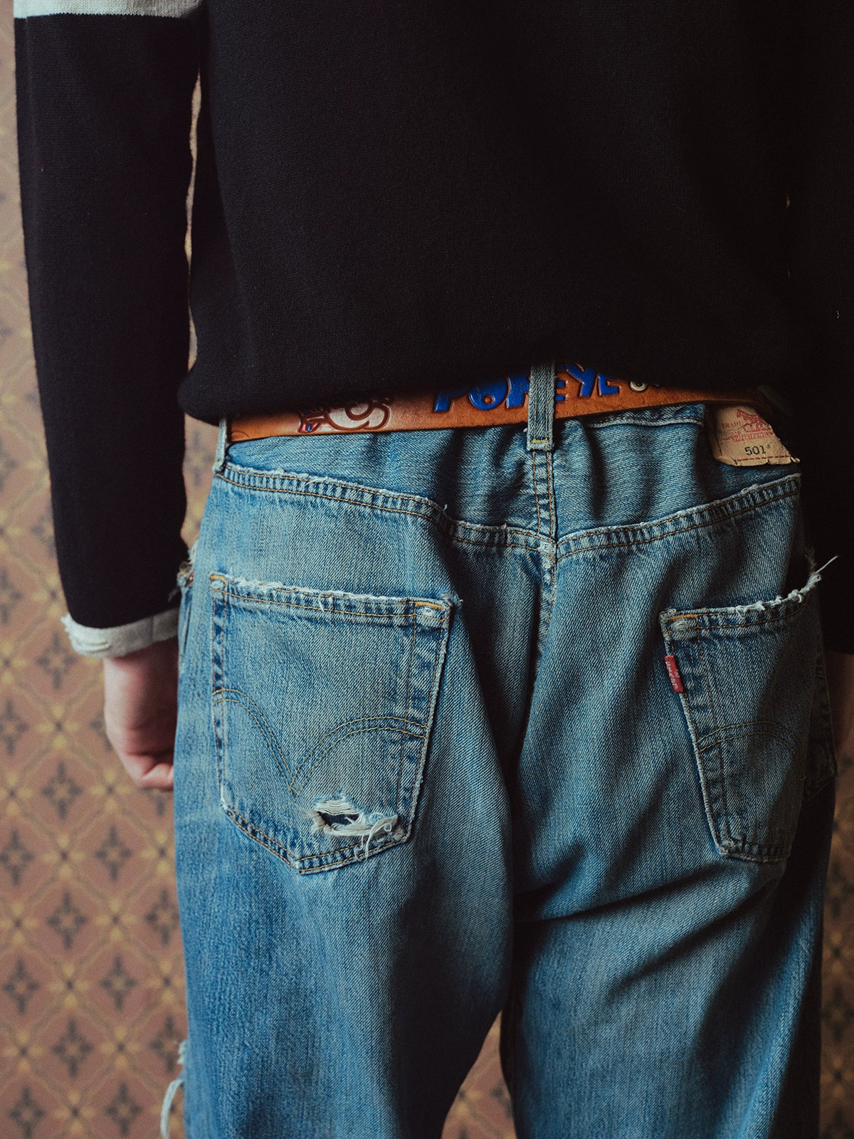 Vintage Knife Cut Washed Loose Straight Jeans