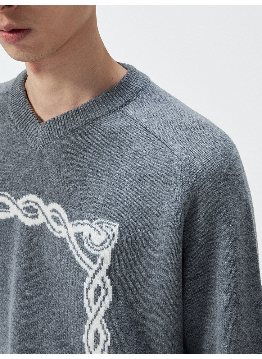 Cashmere Knotted Jacquard V-Neck Knit