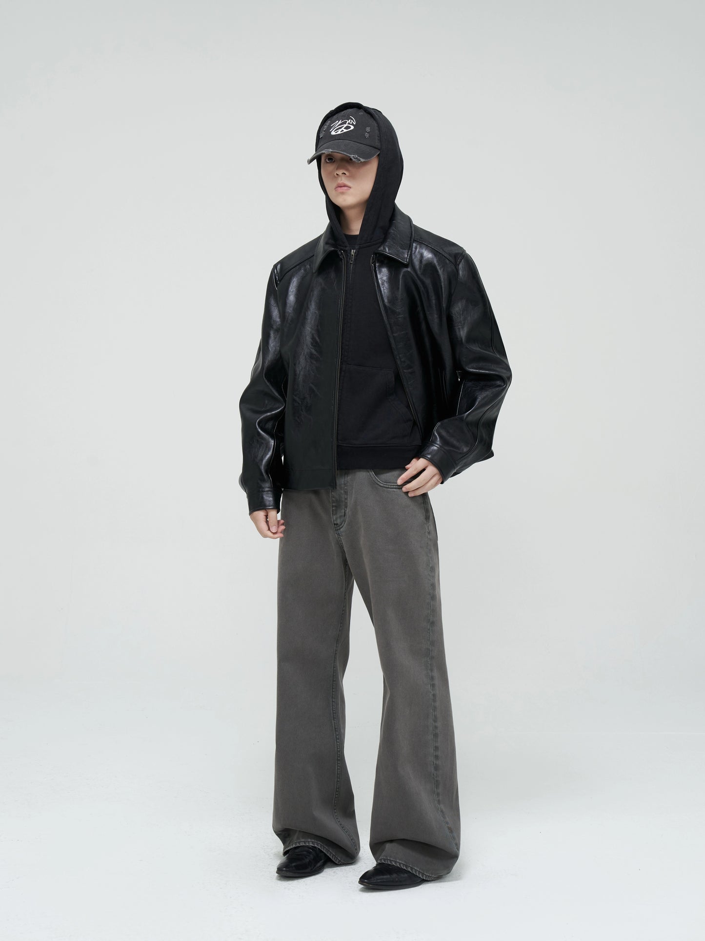 Retro Heavyweight Oil Wax Black PU Leather Jacket