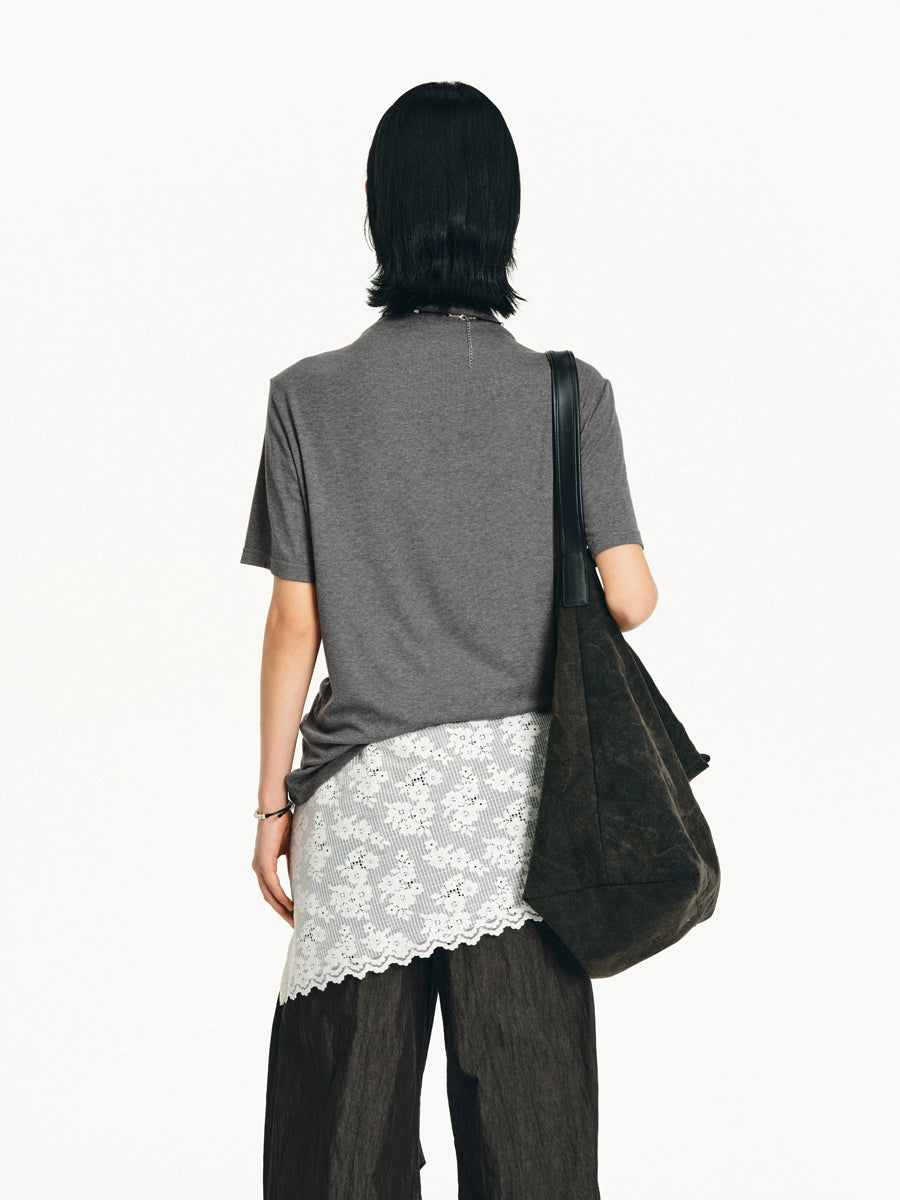 DIAGONAL TURTLENECK SHORT SLEEVE T-SHIRT