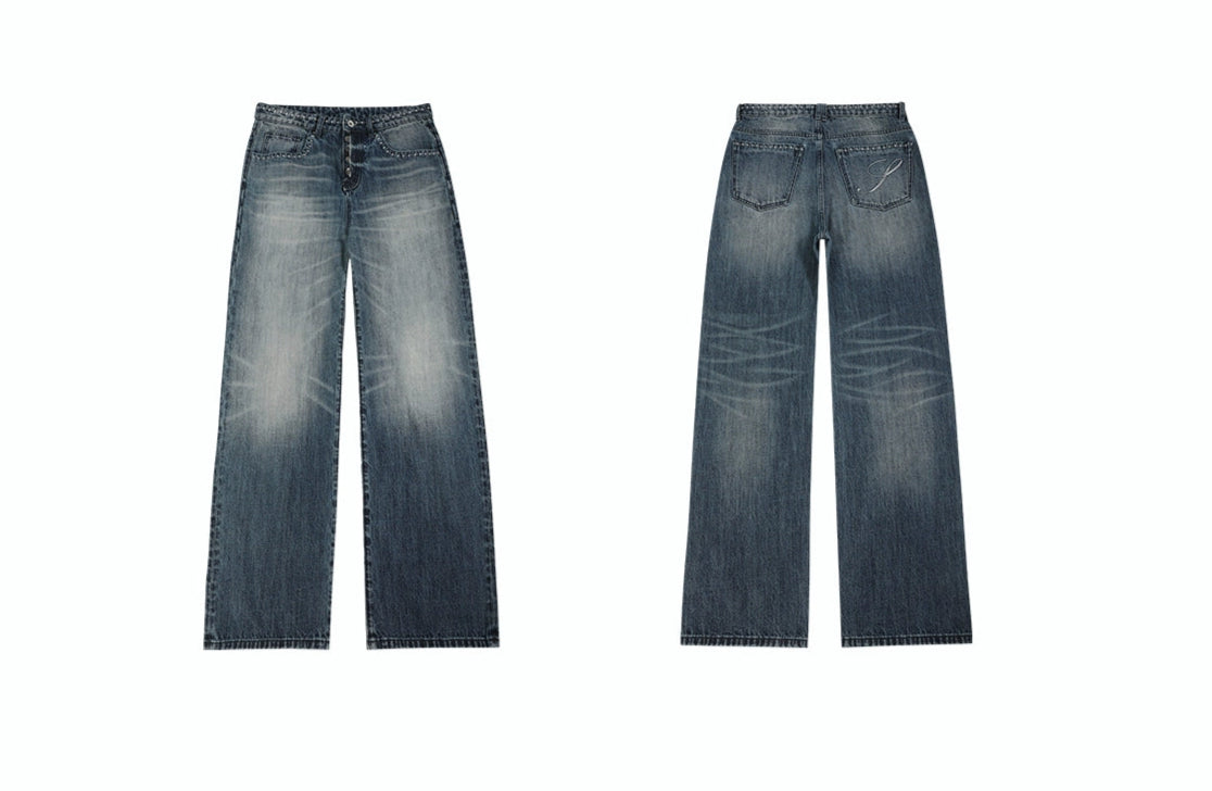 Heavy Washed Embroidery Jeans