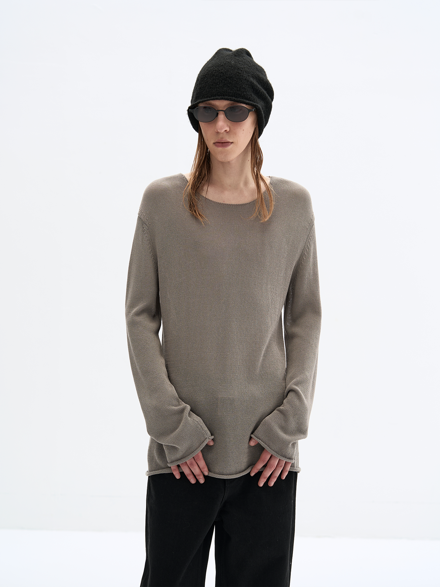 Sheer Wide Neck Long Sleeve T-shirt