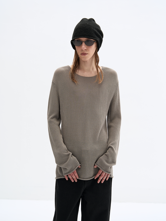 Sheer Wide Neck Long Sleeve T-shirt