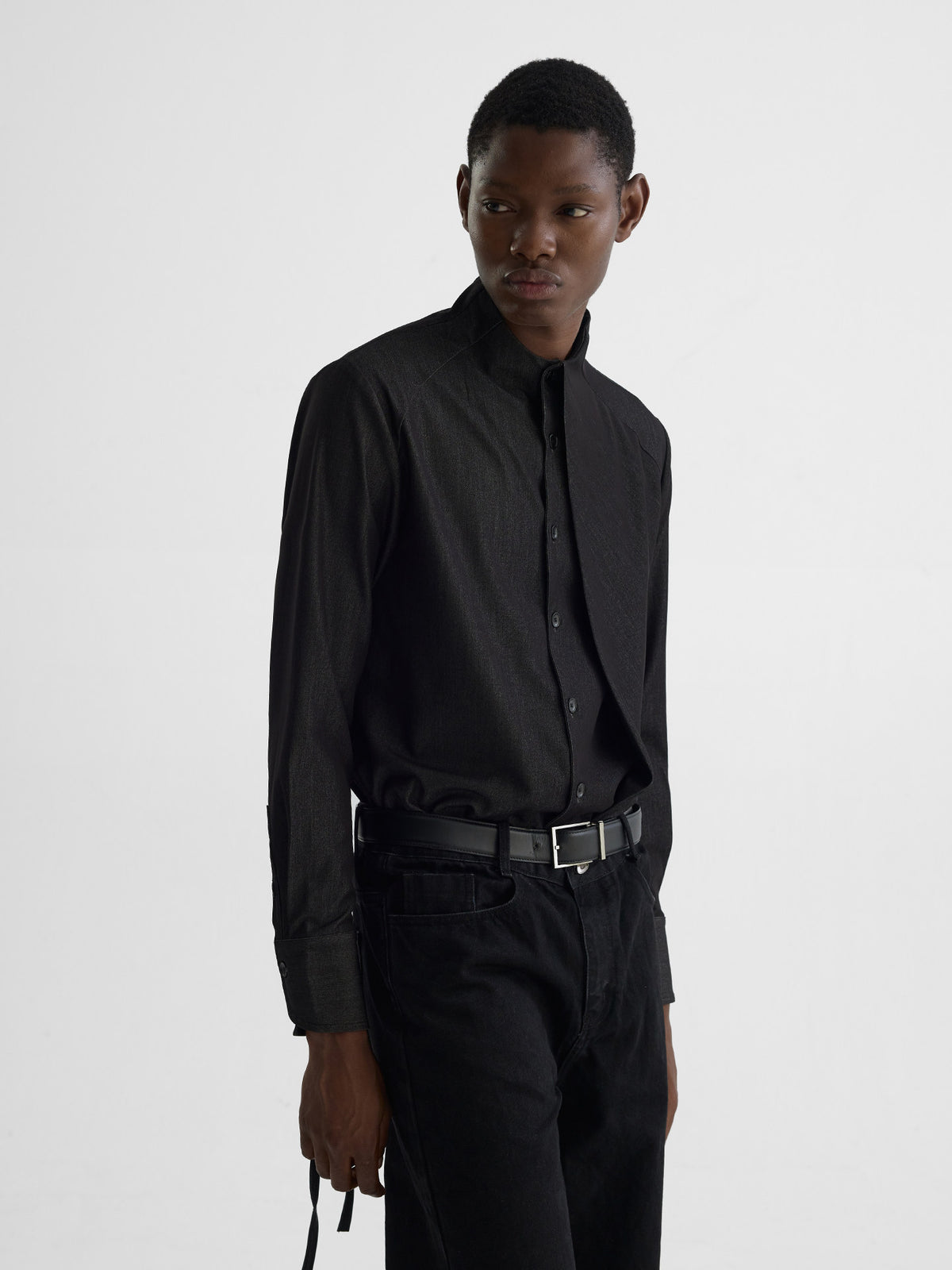 Collarless long-sleeve shirt
