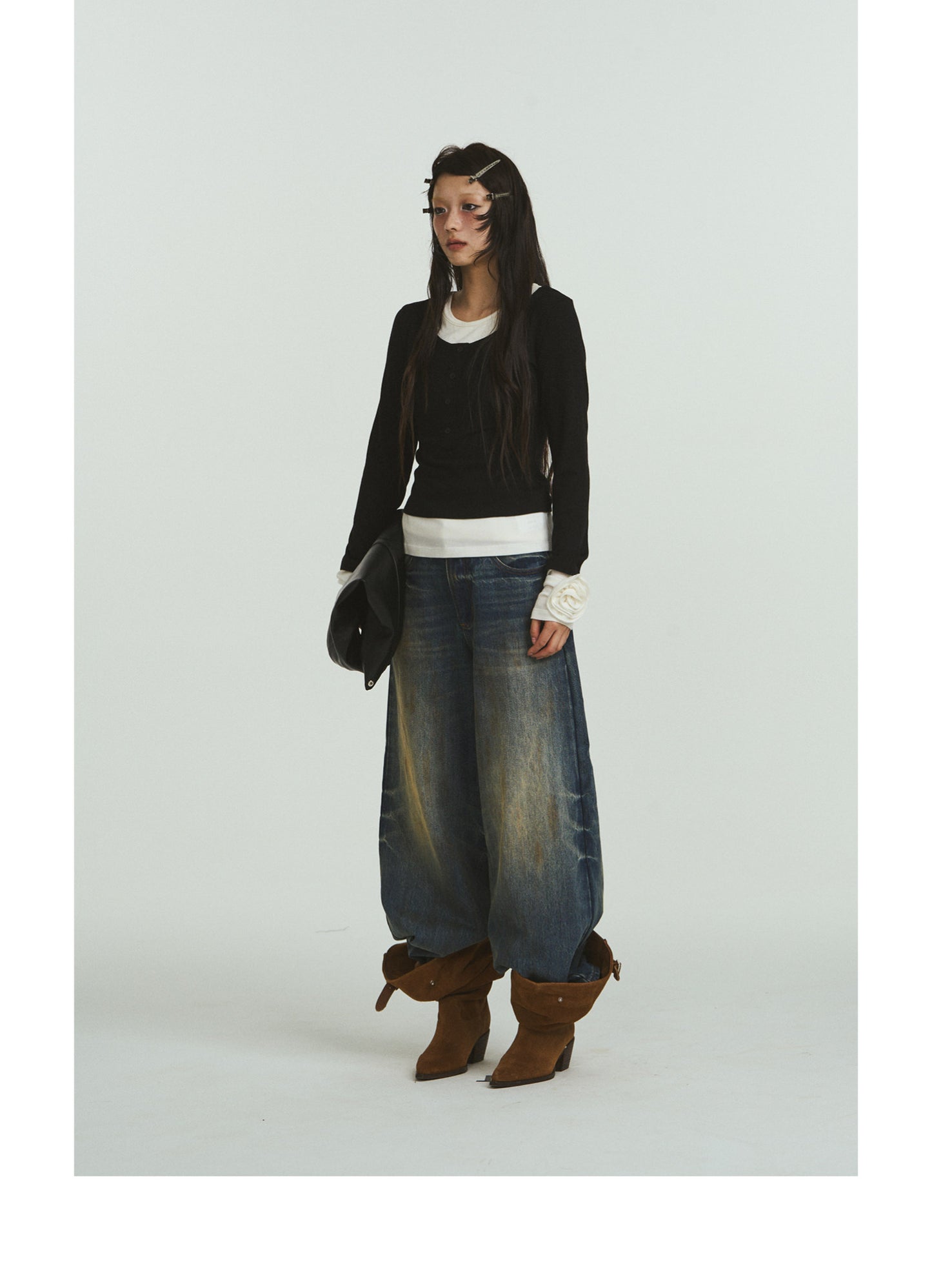 Rose cuff fake layered T-shirts