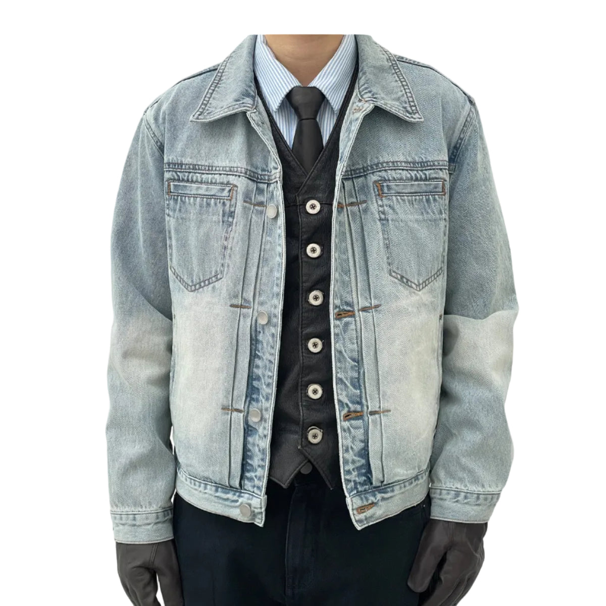 Short Slim Fit Washed Denim Jacket