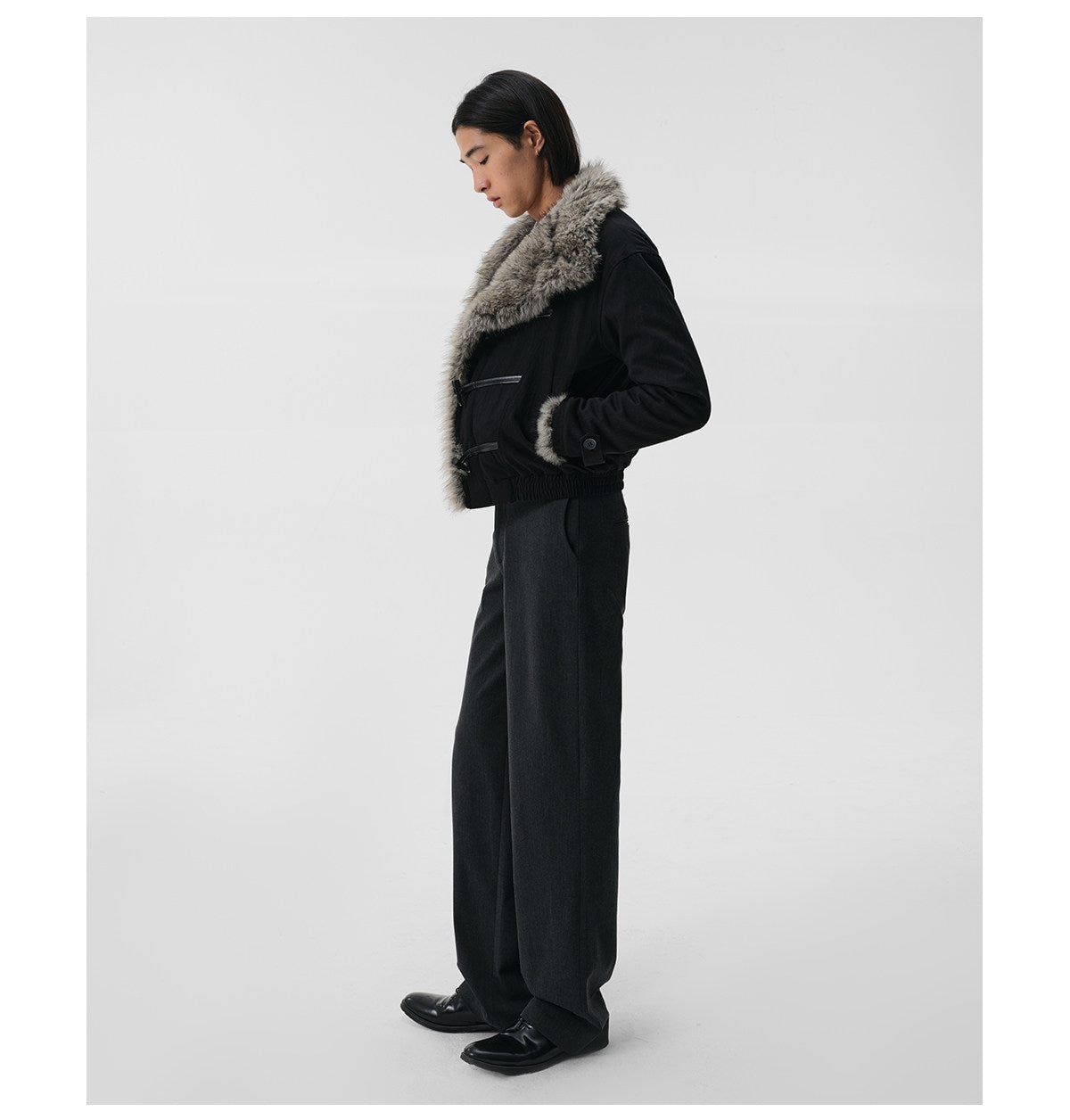 Dyed Fur Leather Cord Horn Jacket