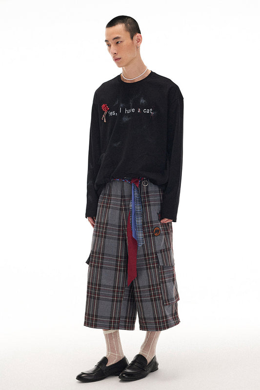 "I have a cat" loose dropped shoulder long-sleeve T-shirt