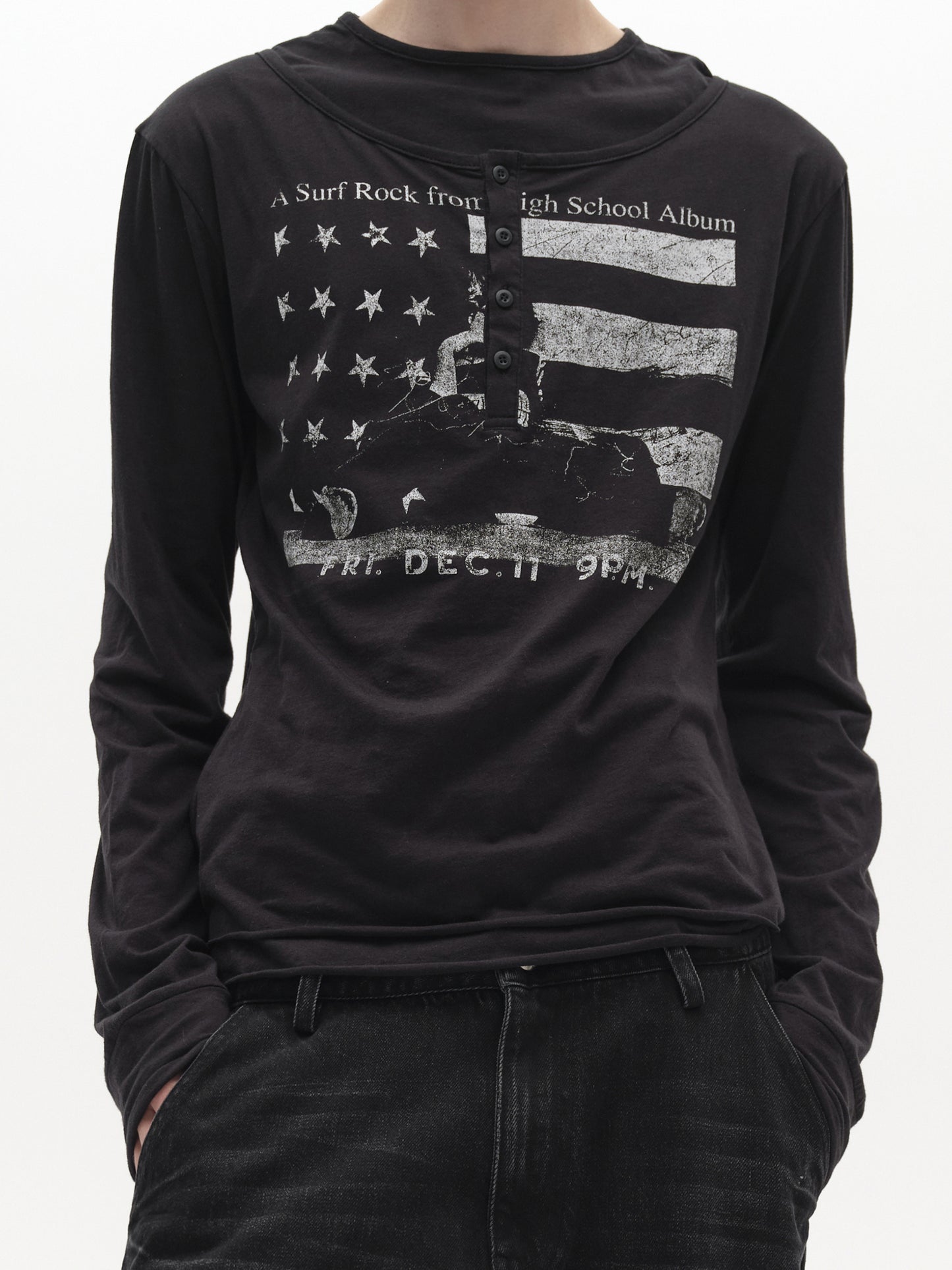 Button Collar Fake layered Star Chess Long Sleeve t-shirt