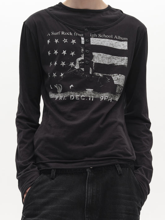 Button Collar Fake layered Star Chess Long Sleeve t-shirt