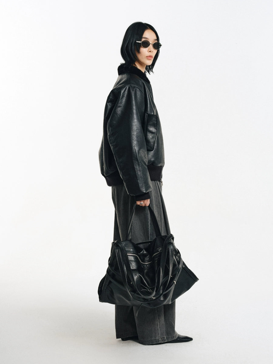 LIMPIDOCULUS TEXTURED PU LEATHER SHOULDER BAG