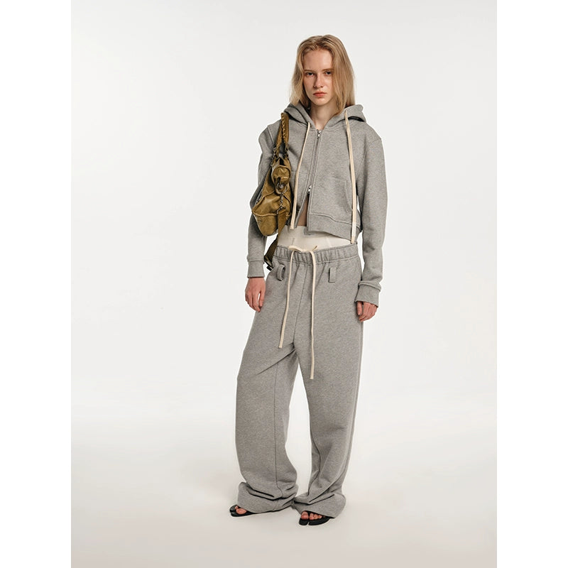 Double-waist drawstring baggy sweatpants