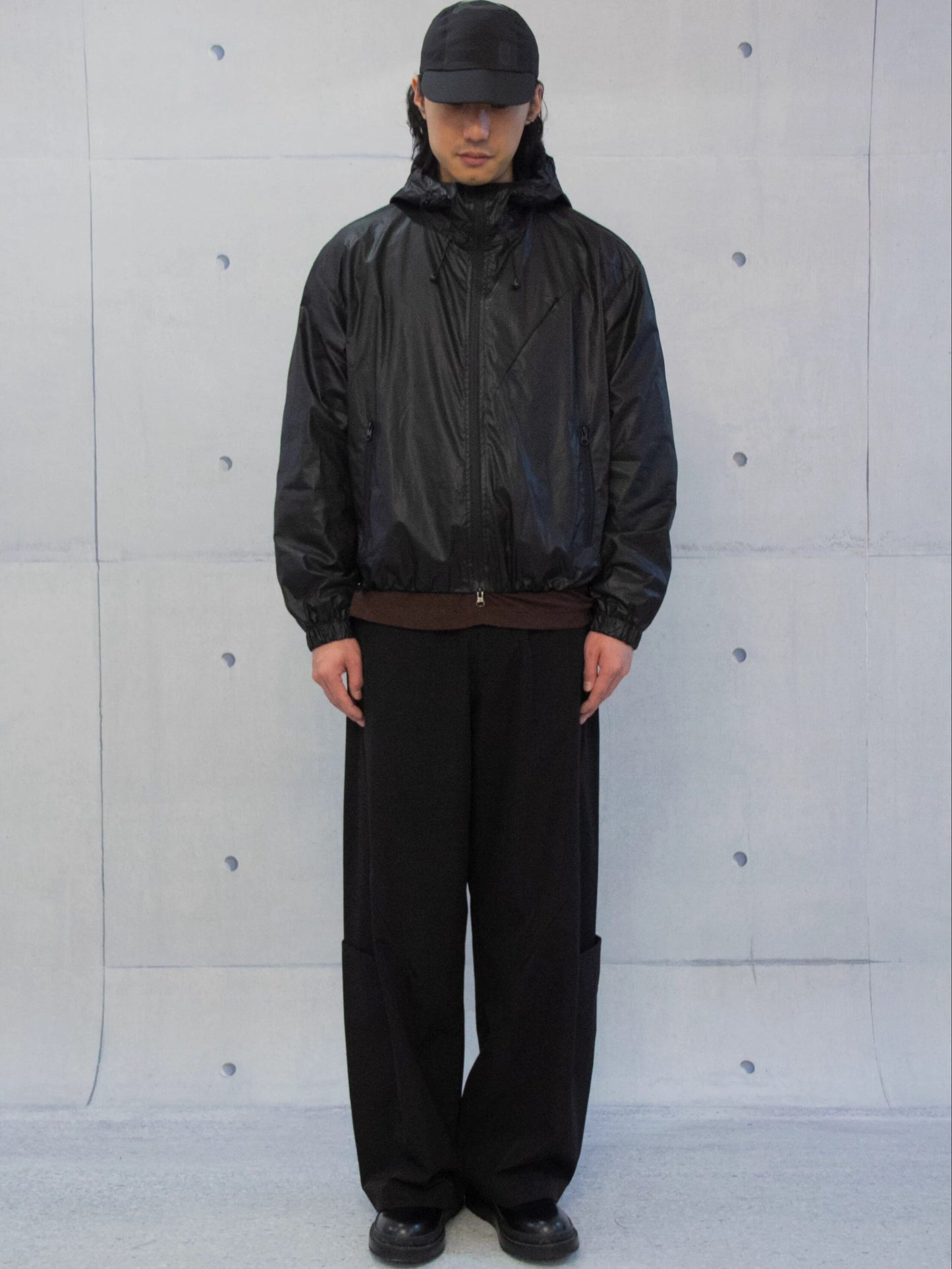 Matte coated zip hooded jacket