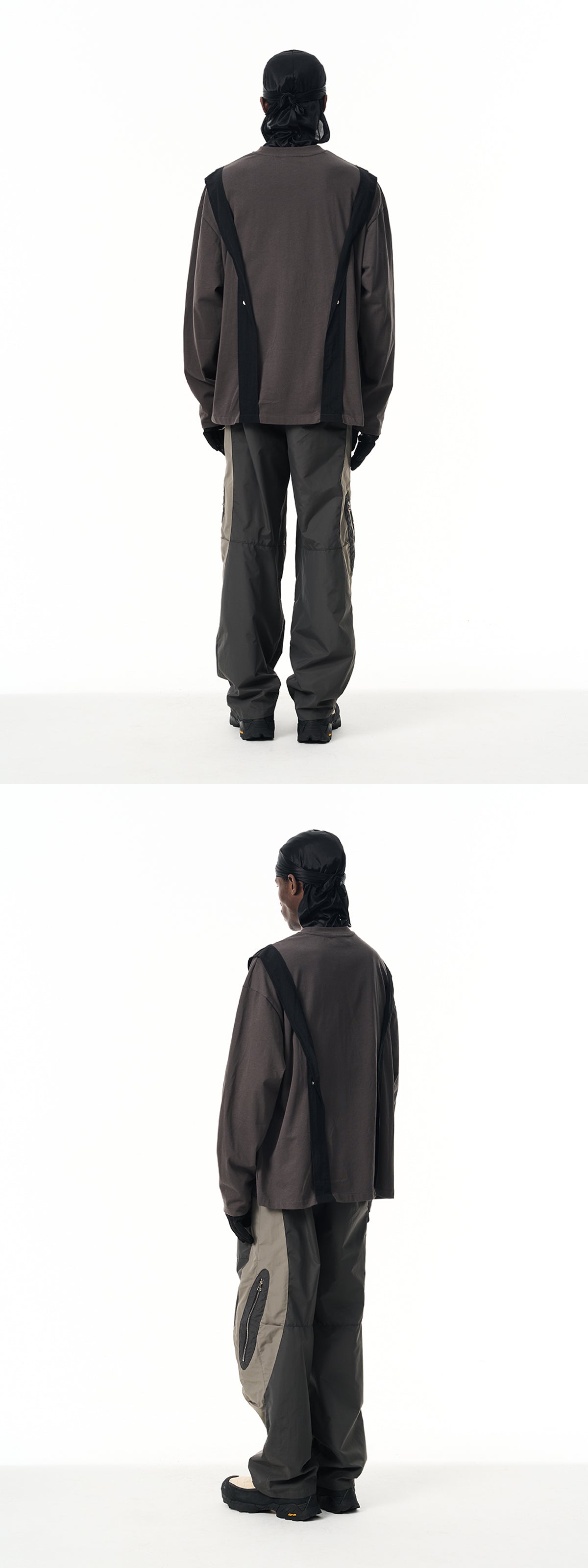 7440 37 1 Nylon color-block zippered cargo straight-leg trousers