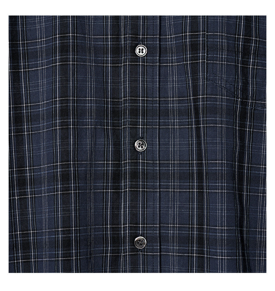 Washed plaid long-sleeved shirt