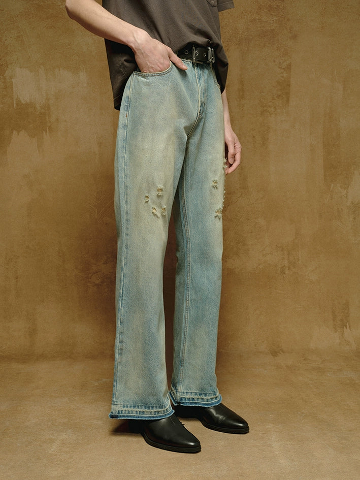 Ice Blue Dirty Bootcut Jeans