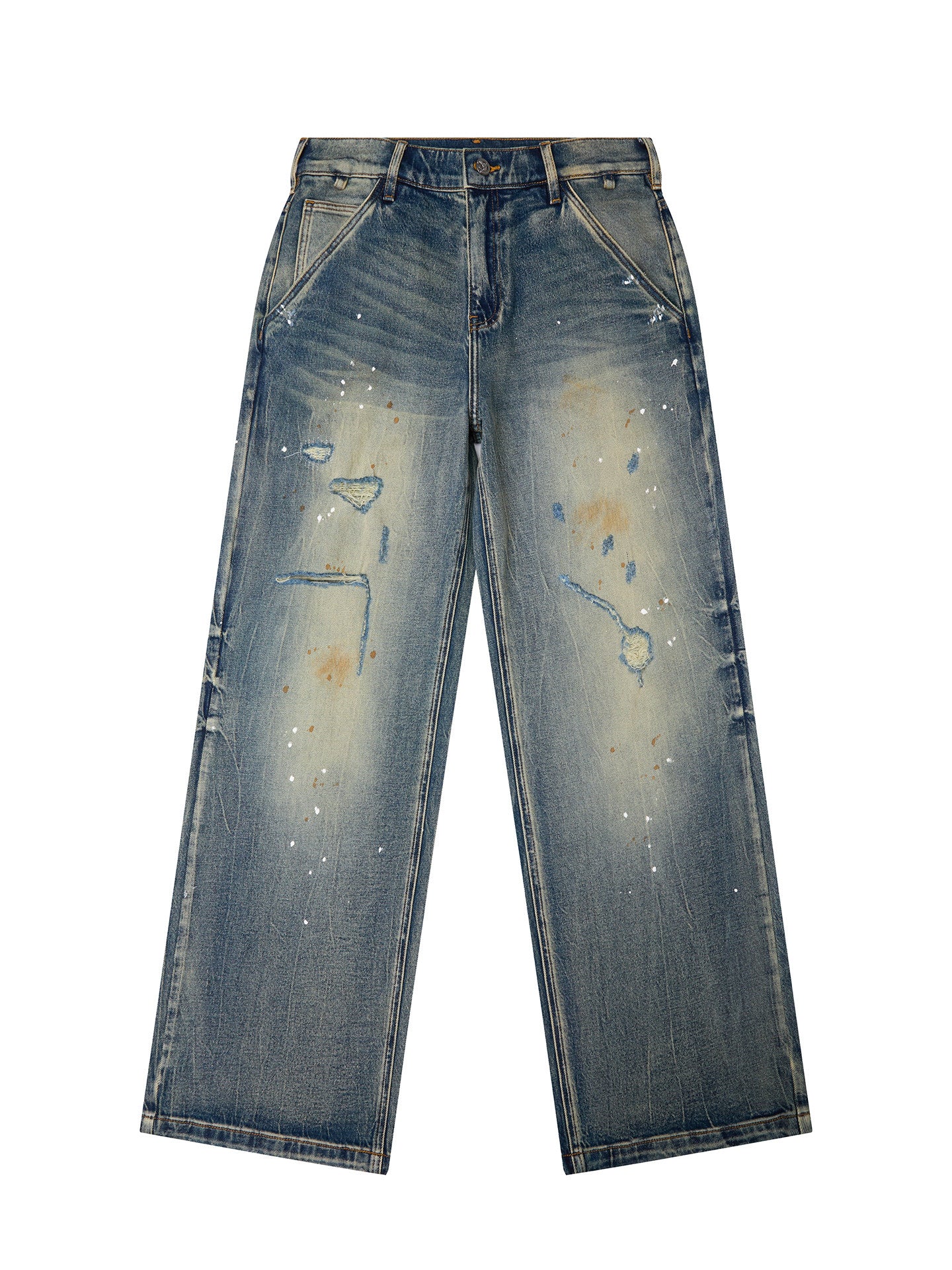 Straight Wash Dirty Ripped Jeans