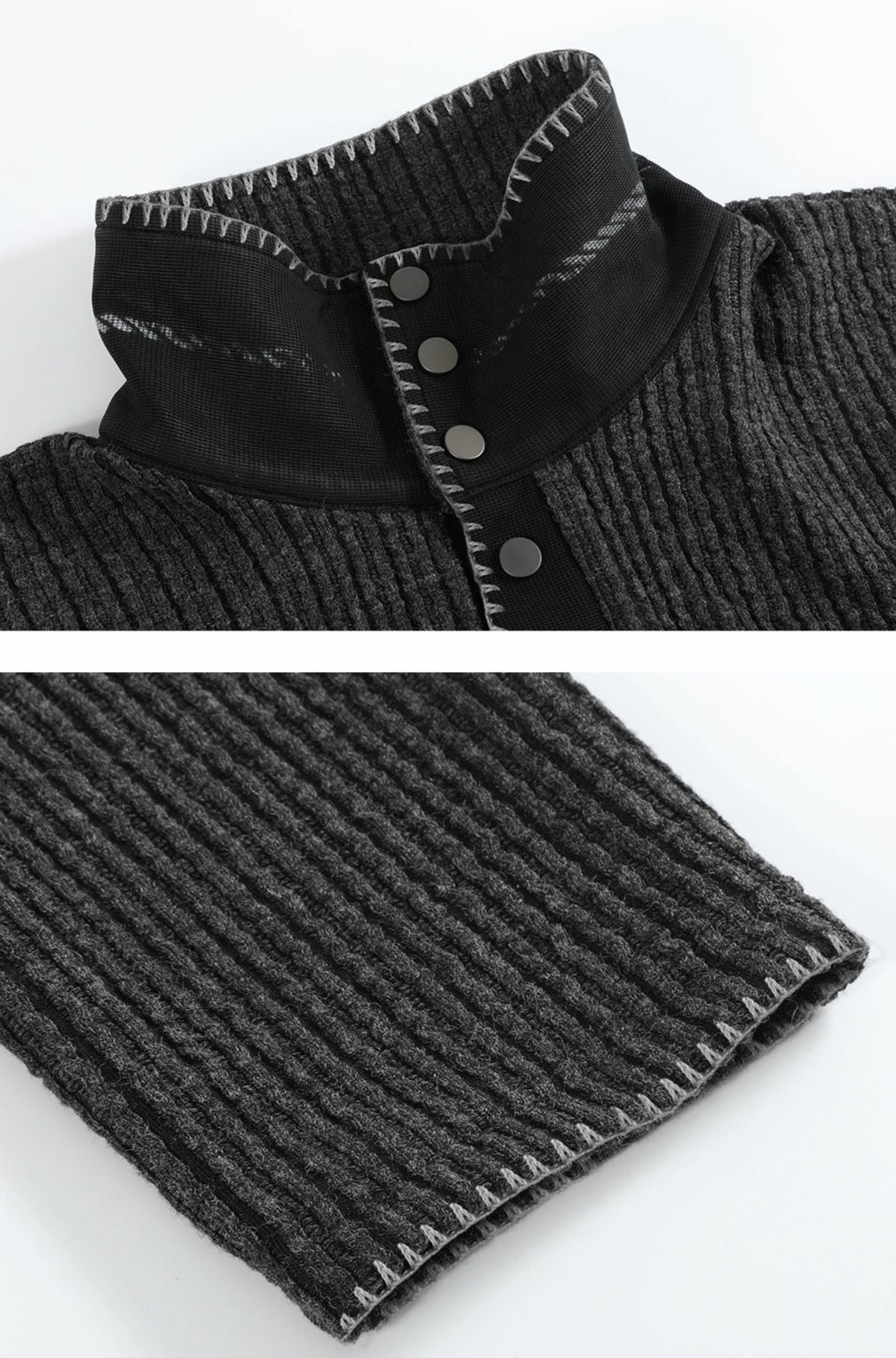 "Urhe" cable stripe stand collar pullover knit sweater