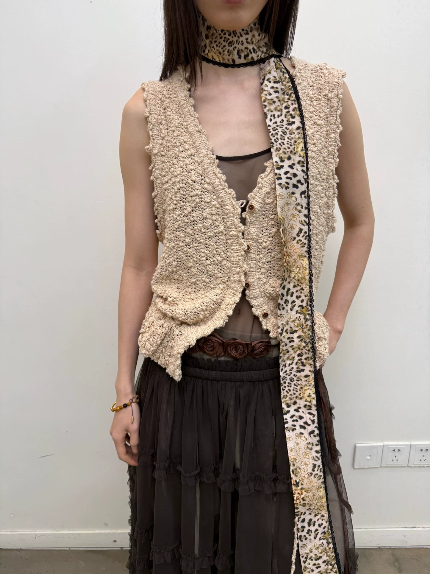 Lace leopard silk scarf