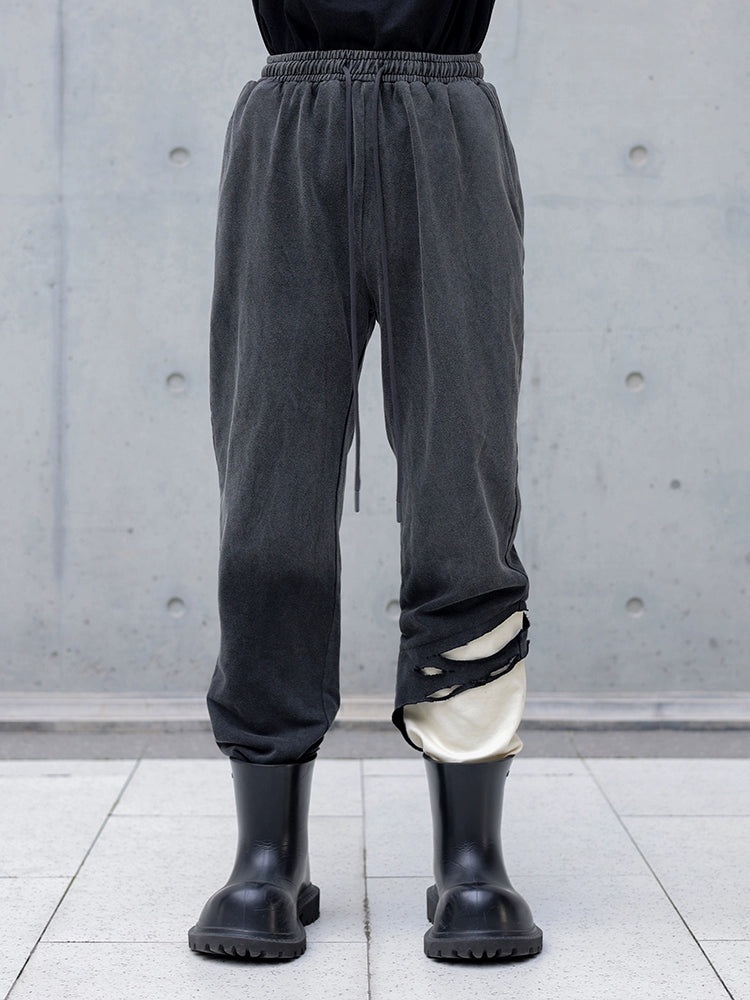 Distressed Paneled Sweatpants