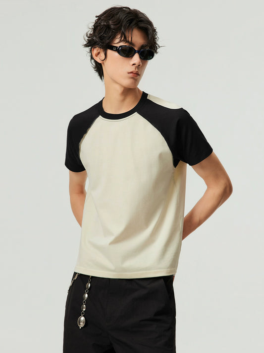 Cut-out panel raglan short sleeve T-shirt