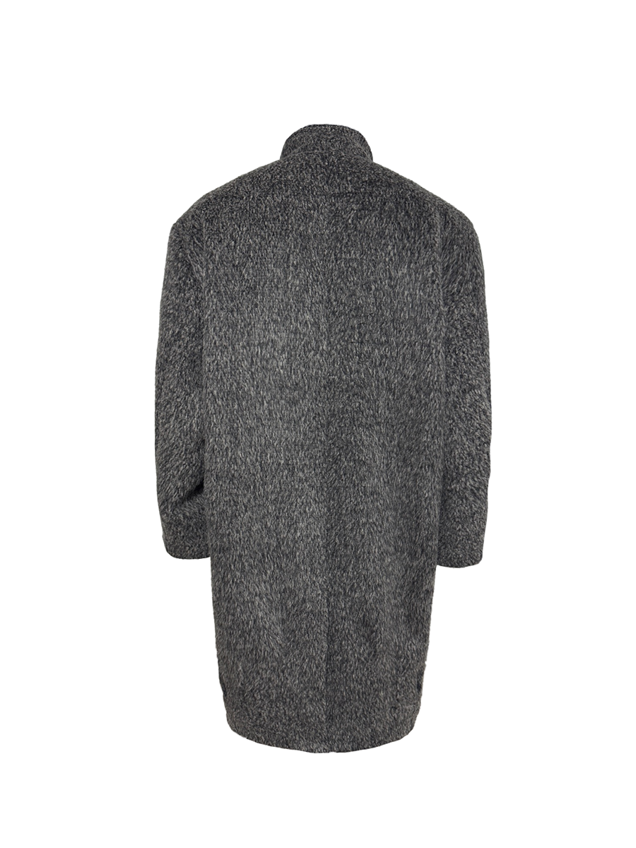 Back pleated diagonal wool coat