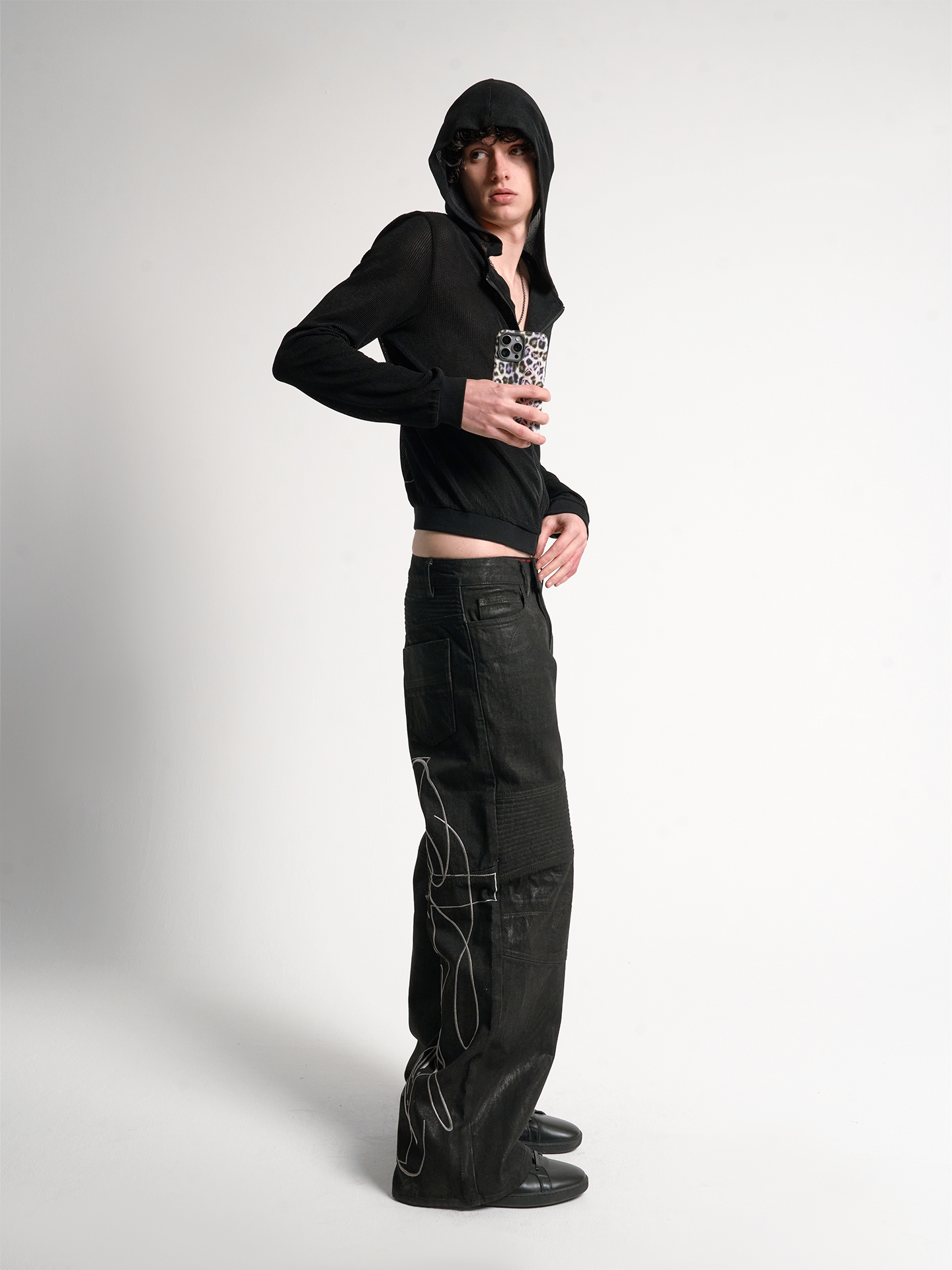 Wax Embroidery Heavy Biker Jeans