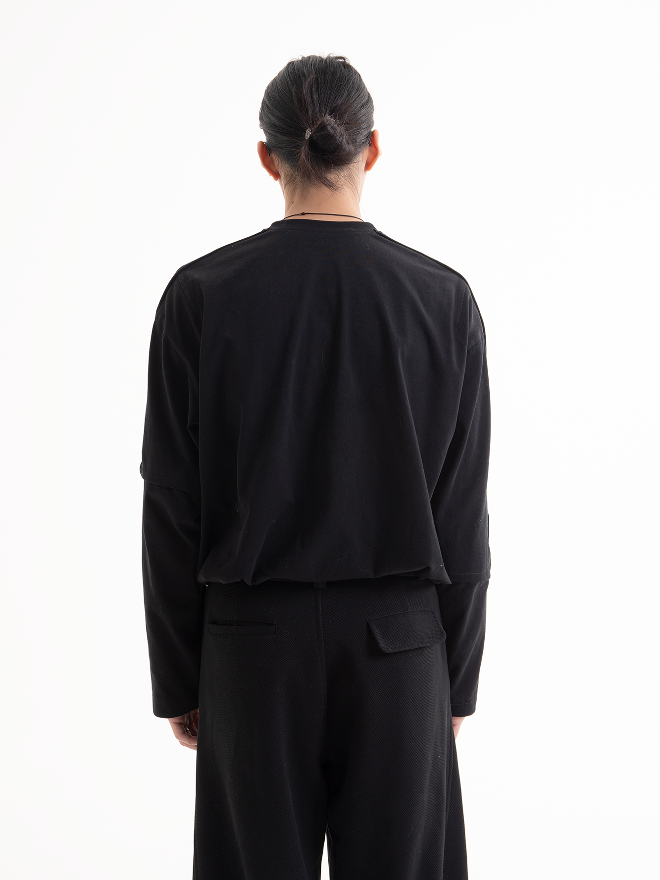 Asymmetrically faux-two-piece solid Long Sleeve T-shirt