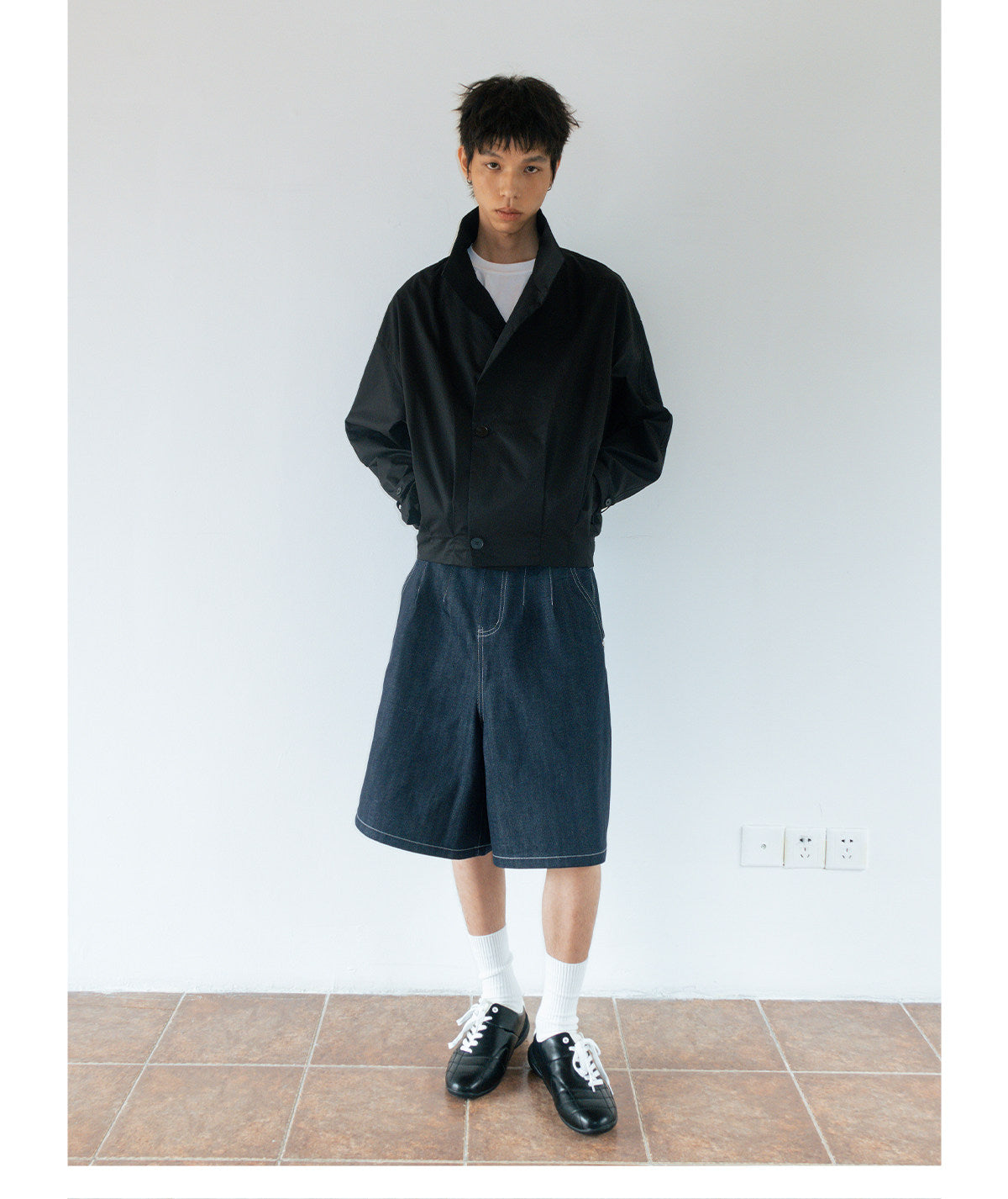 Deconstructed pleated vintager shirt jacket