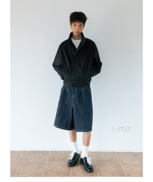 Deconstructed pleated vintager shirt jacket