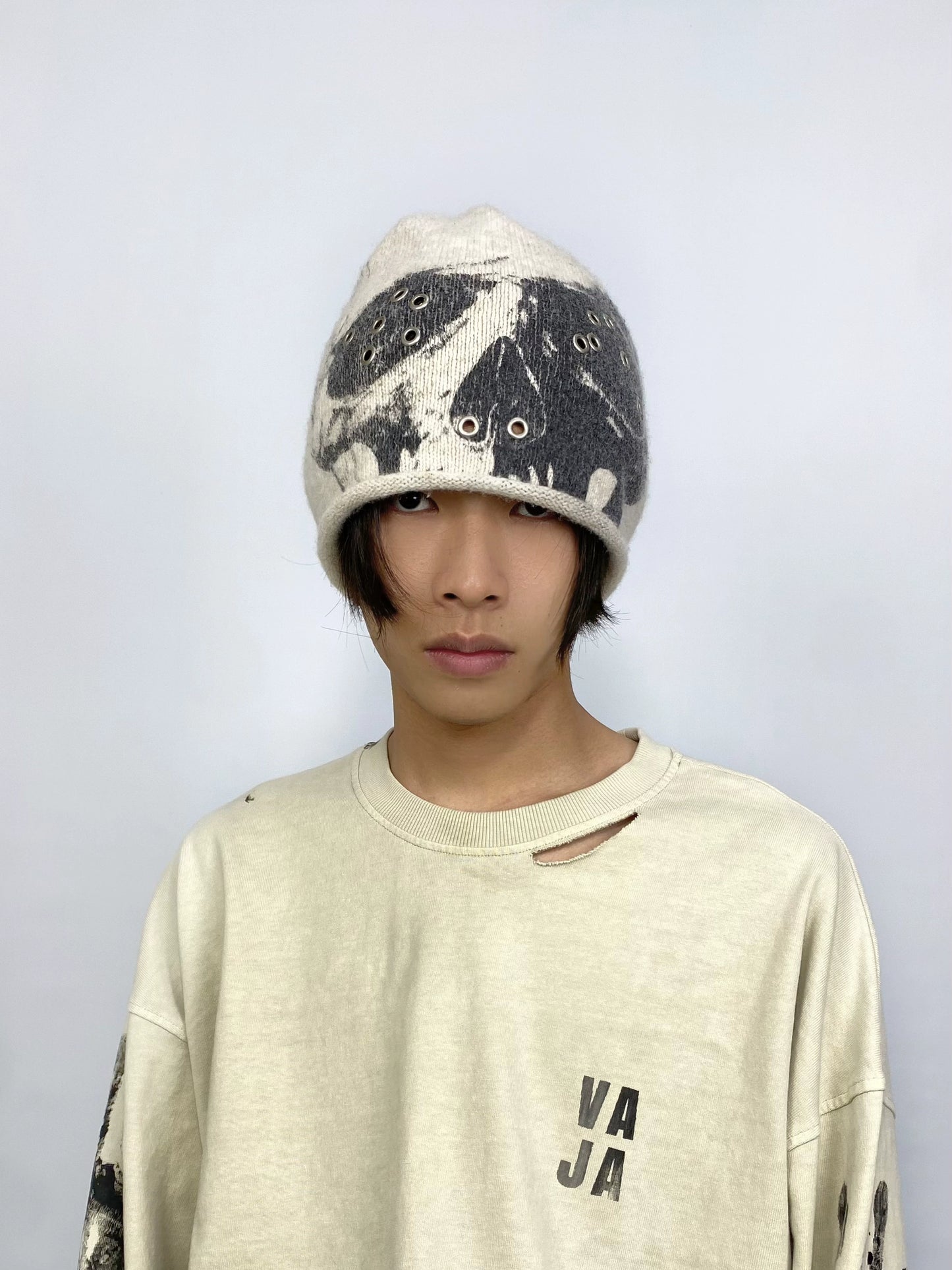 Skull Print Knit Benie