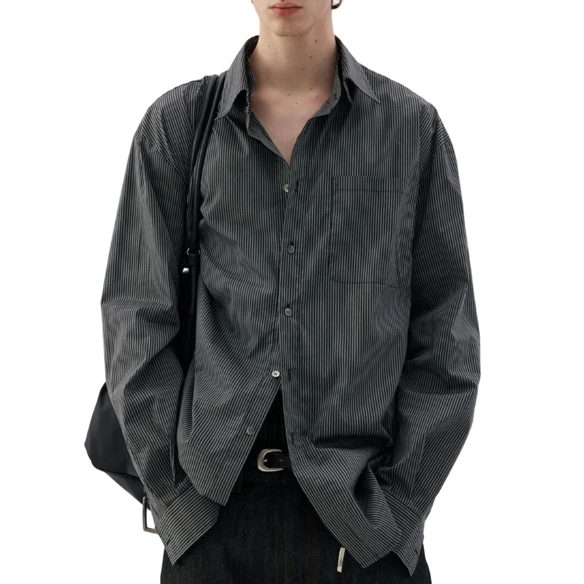 Pinstripe structured long-sleeve shirt