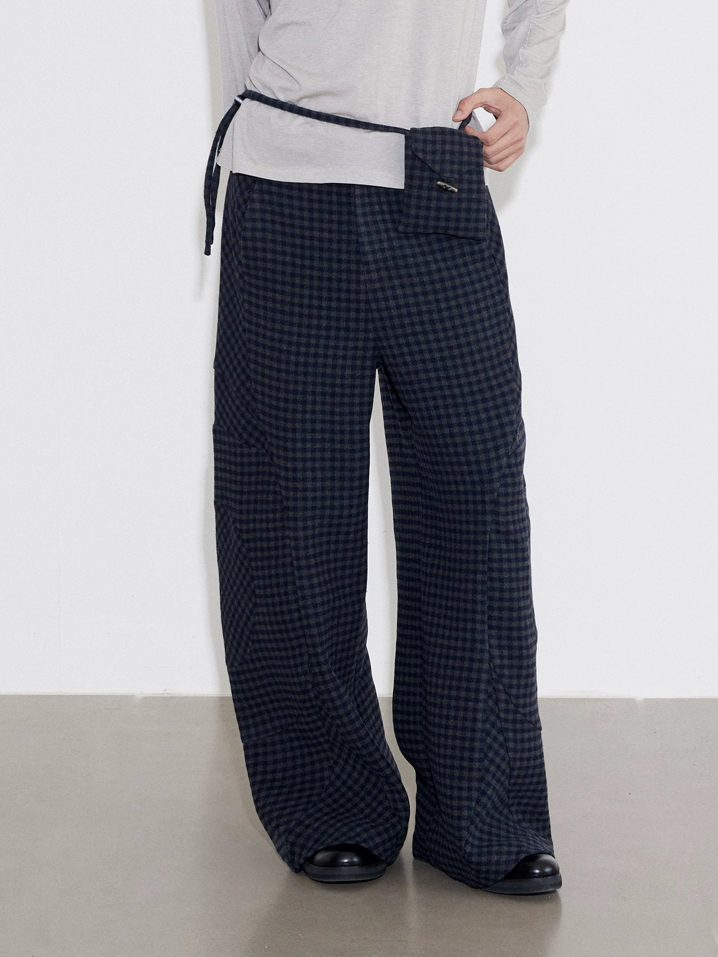 Wool Plaid Wide Leg Pants