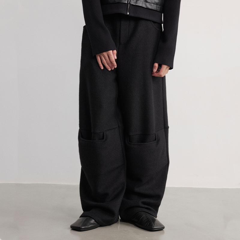 Knee Spacer Wool Wide Leg Trouser