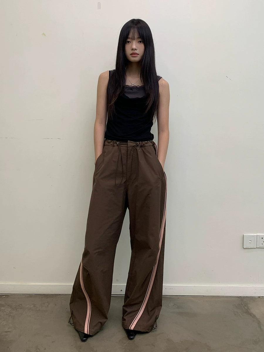 CONTRASTING LEATHER STRIPE TRACK PANTS