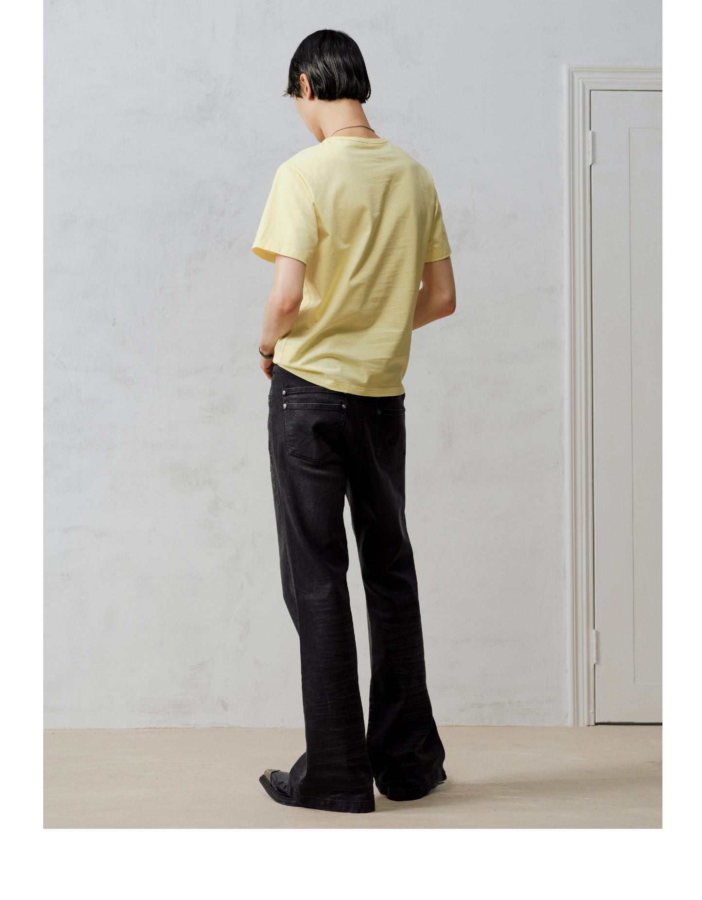 Wax coating bootcut jeans